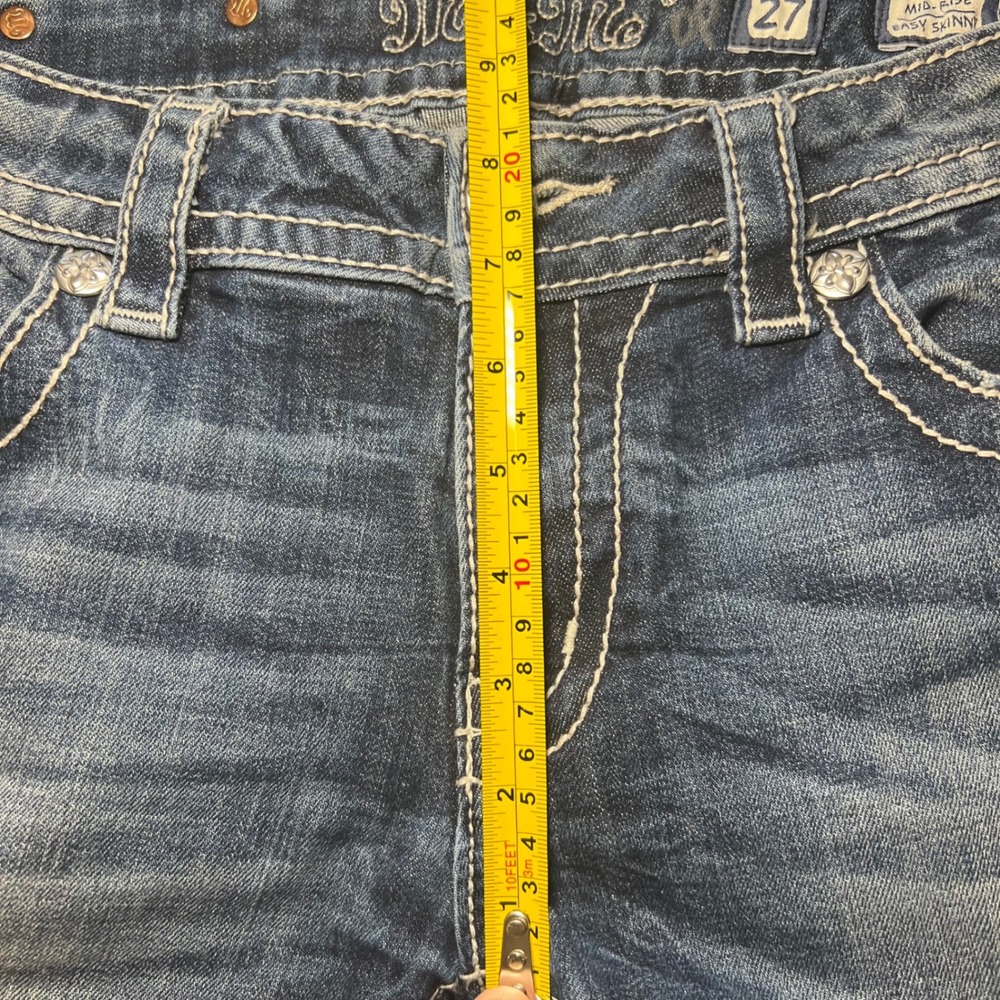 Miss Me Easy Skinny Y2K 2000s Dark Wash Thick Stitch Low Rise Size 27 - Picture 7 of 10